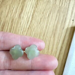 Natural Hetian Jade sterling silver Floral Earrings